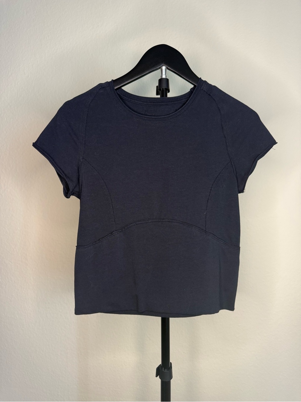 We The Free Free People Black Raw Seam Short Sleeve Tee Size L